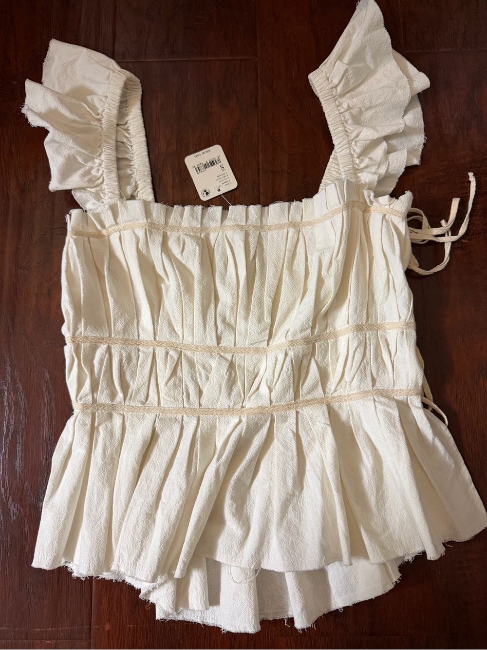 NWT Free People Women's Cream Ruffled Peplum Tank Top